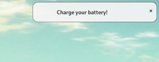 Screenshot of a simple low battery level alert.